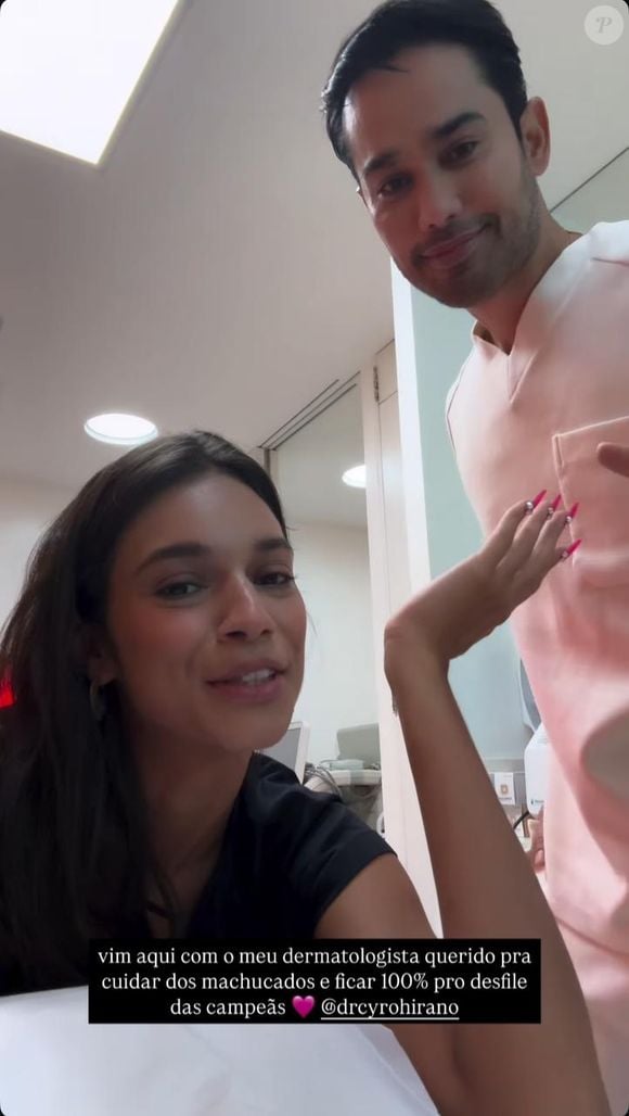 Alane Dias recorreu a um tratamento inusitado e eficaz para regenerar mais rápido a região que foi machucada pela fantasia no Carnaval 2025, com o dermatologista Cyro Hirano.