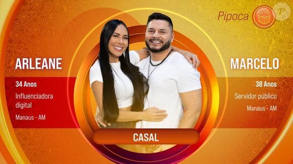 O único casal pipoca do 'BBB 25' é composto por Arleane, influenciadora de 34 anos, e Marcelo, servidor público de 38 anos