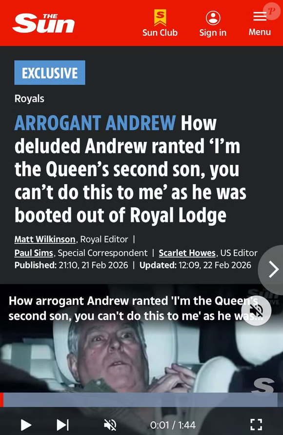 Andrew Mountbatten-Windsor teria reagido com arrogância ao ser despejado da mansão Royal Lodge, em Windsor, segundo o jornal The Sun