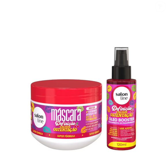 Kit Salon Line Cachos Ostentação Máscara de Tratamento e Óleo Booster | R$ 58,95 - opção para quem busca nutrição máxima e brilho intenso, com óleo de argan e extrato de frutas vermelhas