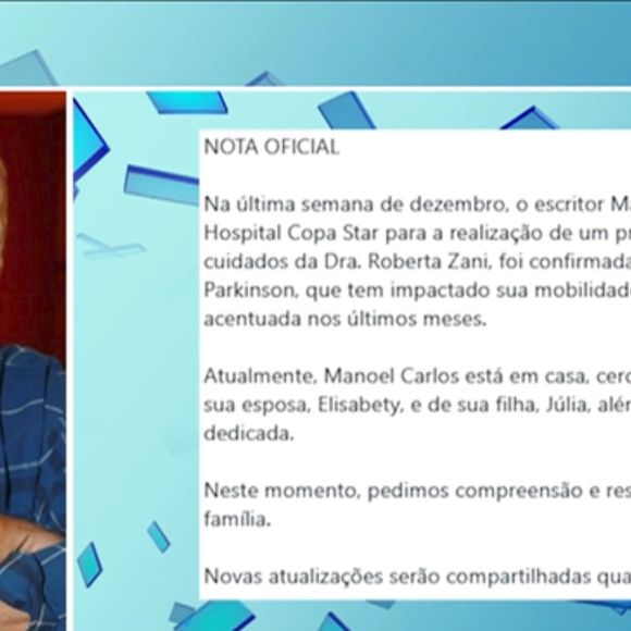 Manoel Carlos foi diagnosticado com Parkinson e está aposentado da TV após mais de 60 anos de trabalho