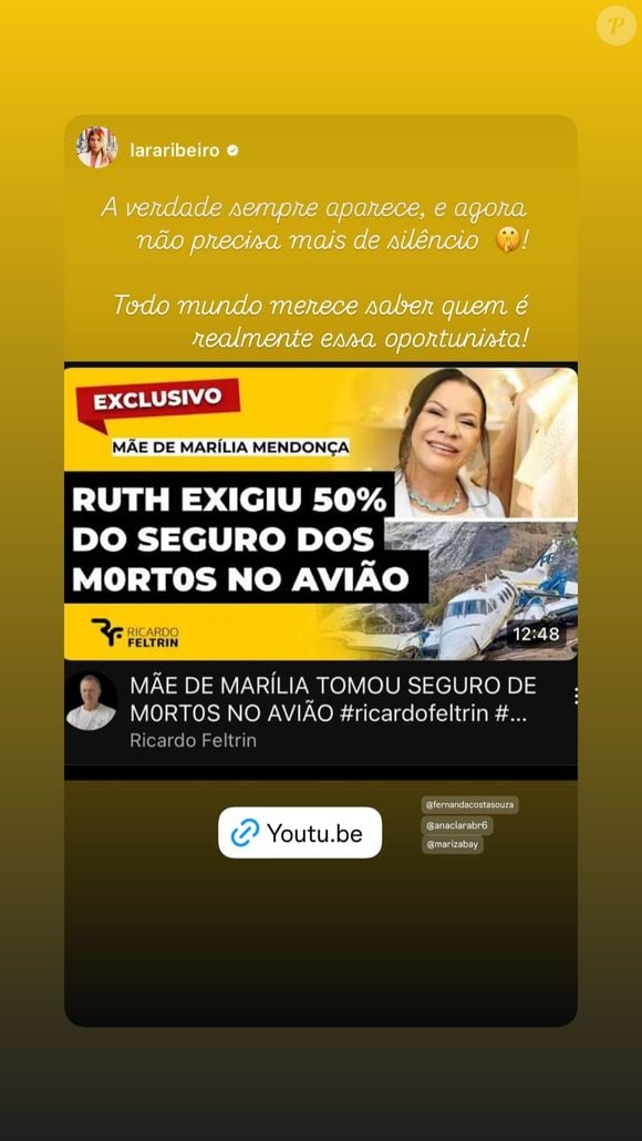 Mulher de Henrique Bahia compartilhou uma série de publicações de outras internautas com duras críticas a Ruth