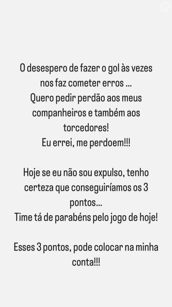 Após o jogo, Neymar usou a sua rede social para se desculpar