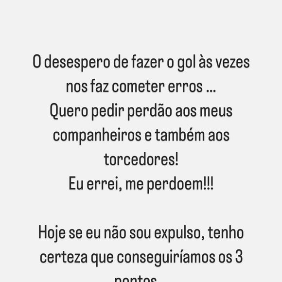 Após o jogo, Neymar usou a sua rede social para se desculpar
