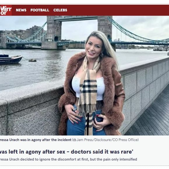 Andressa Urach foi destaque no tabloide britânico The Mirror. 'Fiquei em agonia após o sexo - médicos disseram que isso é raro', dizia a manchete do veículo estrangeiro