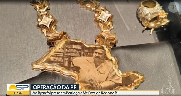 Operação da PF que prendeu MC Poze do Podo e MC Ryan SP apreendeu ainda itens como o colar com a foto de Pablo Escobar
