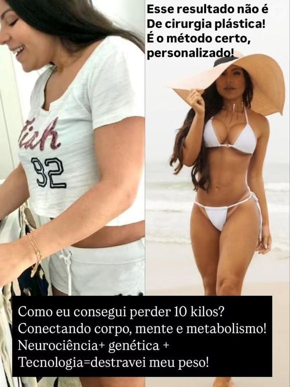 Ela garantiu que a transformação veio com disciplina, treino, alimentação equilibrada e uma técnica baseada em neurociência.