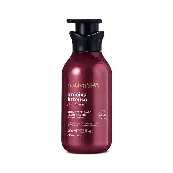 O Creme Perfumado Hidratante Corporal Nativa SPA Ameixa Intensa combina hidratação e perfumação em uma versão de 400 ml, ideal para quem quer manter na pele a fragrância marcante da ameixa por mais tempo. R$ 76,90