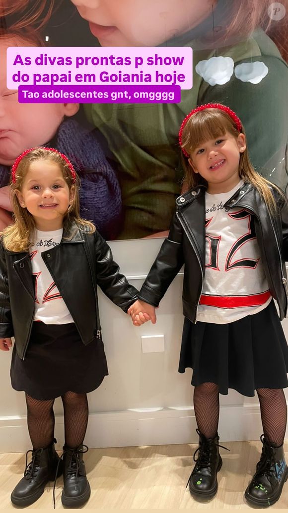 Filhas de Virginia e Zé Felipe capricham em look combinado para show do pai e mãe se encanta: 'Tão adolescentes'