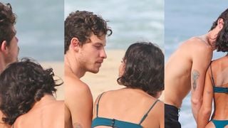 Namoro com beijo, 'mão boba' no biquíni fio-dental e banho de mar: 28 fotos de Bruna Marquezine e Shawn Mendes no momento 'adeus saudade' em praia do Rio
