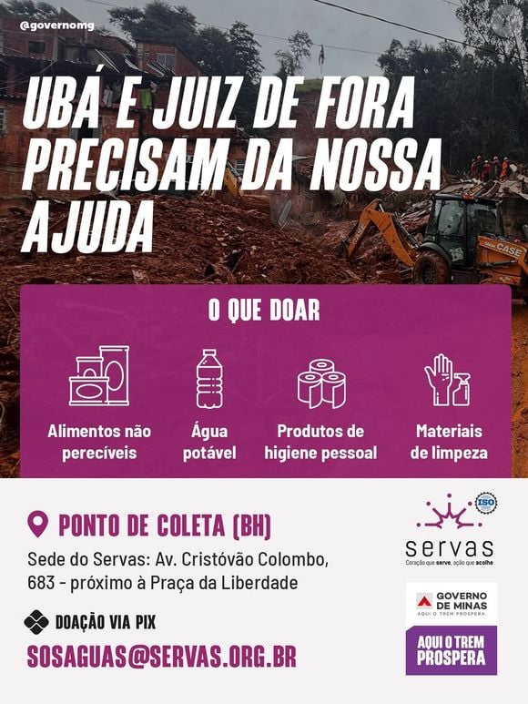 Como ajudar as vítimas das enchentes em Minas Gerais? Governo do estado recebe doações através do Serviço Social Autônomo (Servas)