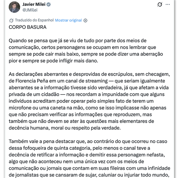 Pronunciamento de Javier Milei sobre o caso de Messi
