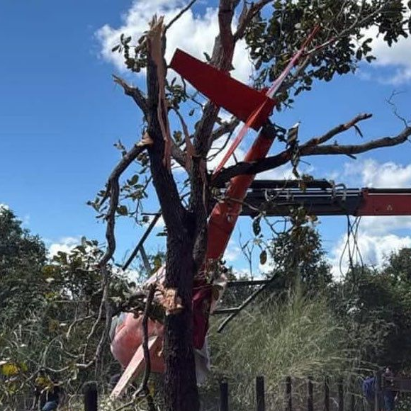 Helicóptero da família de Henrique e Juliano ficou preso entre árvores após pouso forçado em fazenda no Tocantins. Pai da dupla pilotava a aeronave no momento do incidente