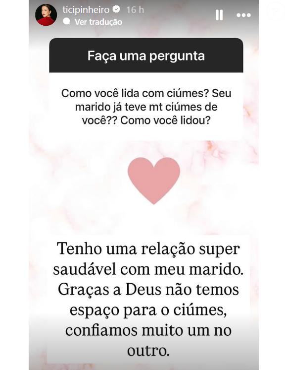 Ticiane Pinheiro abriu uma caixinha de perguntas no seu story do Instagram.