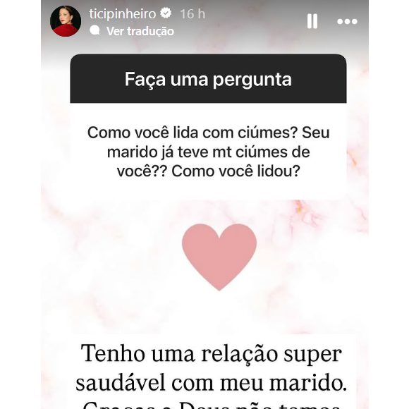 Ticiane Pinheiro abriu uma caixinha de perguntas no seu story do Instagram.