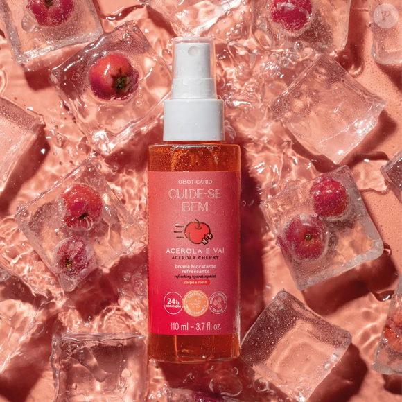 A Bruma Hidratante Refrescante Corpo e Rosto Cuide-se Bem Acerola e Vai, do Boticário, promete ajudar a reduzir a temperatura da pele em até 2 °C. Com 110 ml e preço sugerido de R$ 49,90, o produto foi desenvolvido para aliviar a sensação de calor após a prática de exercícios físicos