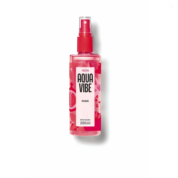 Com preço de R$ 34,99, o Aquavibe Refrescantes Body Splash Romã 250ml, da Avon, aposta em uma fragrância frutada e feminina para deixar o autocuidado diário ainda mais especial