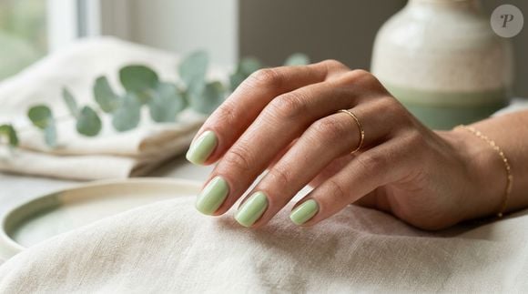 Tranquilo, delicado e diferente, o verde matcha conquistou espaço entre as manicures da temporada. Nas unhas curtas, a versão pastel deixa o visual moderno sem exagerar na cor