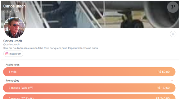 Carlos Alberto Urach já se apresenta como ‘pai da Andressa’ na bio da plataforma Privacy