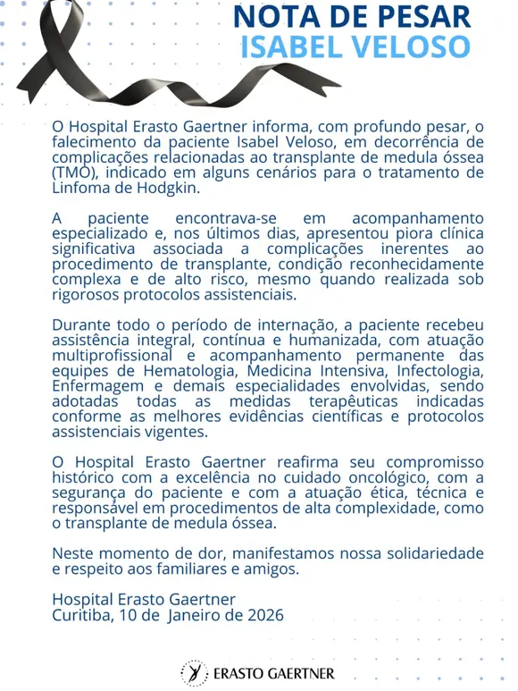 Após a morte de Isabel Veloso, o hospital negou ter havido negligência no atendimento durante sua internação