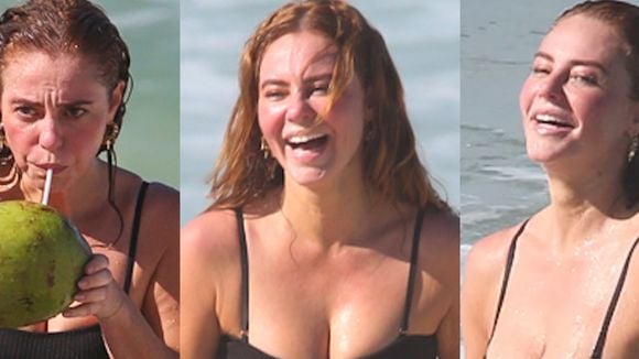 De maiô recortado, Paolla Oliveira se refresca com banho de mar e água de coco em manhã de muito calor no RJ. 30 fotos!