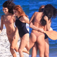 'Loquinha' no topo! Aos beijos na praia, Alanis Guillen e Gabriela Medvedovski gravam cenas românticas de 'Três Graças' e provam: são as rainhas da química!