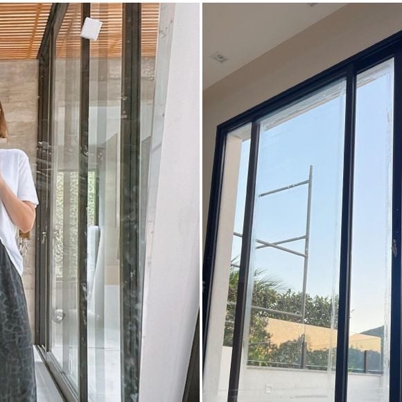 Nilma Quariguasi, esposa de Romulo Estrela, exibindo o lavabo e sacada do quarto do casal durante a reforma