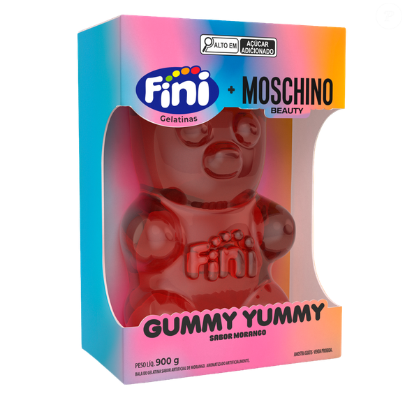 Para celebrar o lançamento, a Fini desenvolveu versões exclusivas de seus tradicionais Ursinhos de Gelatina, com embalagens de 80 g produzidas no Brasil e de 900 g importadas da Espanha. Os produtos foram criados especialmente para a parceria com a Moschino Beauty e não serão comercializados, pois integrarão ações de gifting, iniciativas nos pontos de venda e atividades nas redes sociais