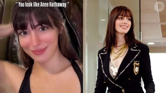 Separadas no nascimento? A brasileira Emily Estevem Rolim (à esquerda) é comparada com Anne Hathaway