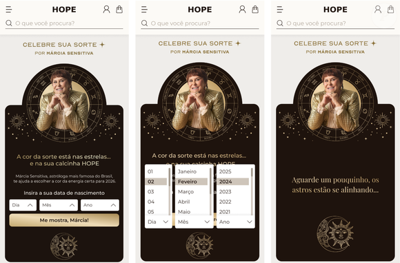 Márcia Sensitiva e a HOPE desenvolveram um teste online, disponível no site oficial da grife, para indicar a melhor cor de calcinha para a virada do ano