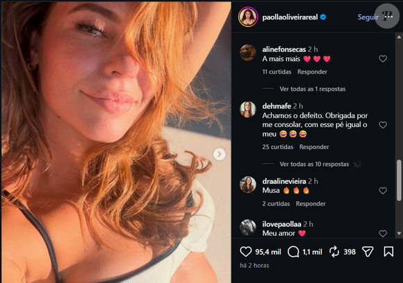 Os pés de Paolla Oliveira viraram assunto e renderam uma série de comentários sobre esta parte do corpo da atriz