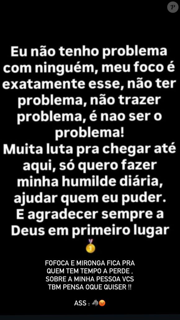 Em sua rede social, Poze do Rodo afirmou que 'não tem problema com ninguém' após ser exposto pela ex
