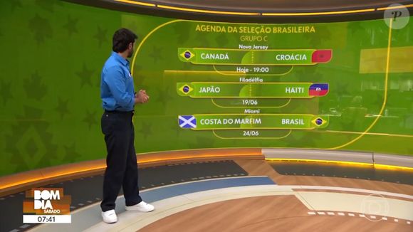 Copa 2026 e Globo cometeu 7 erros com agenda do Brasil: jogo Canadá x Croácia não acontece na primeira fase (1), partida Japão x Haiti também não está prevista (2) e Brasil não enfrenta Costa do Marfim (3). Bandeira do Brasil foi associado a Canadá (4) e Japão (5), e bandeiras da Escócia e Marrocos a Costa do Marfim (6) e Croácia (7)