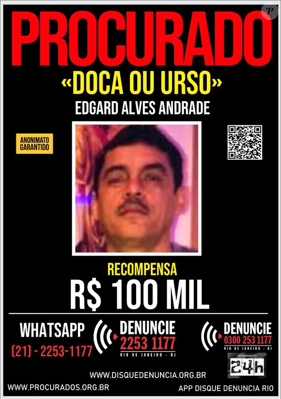 Conforme informações do Disque Denúncia, a recompensa de R$ 100 mil pela captura de Doca iguala o valor oferecido por Fernandinho Beira-Mar