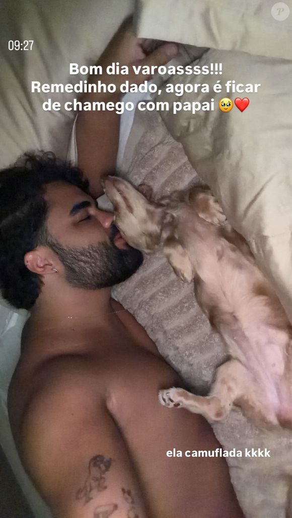 Lucas Guedez, em meio ao escândalo, postou foto com sua nova cachorrinha na manhã deste sábado (14)