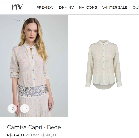 O conjunto Capri, da NV, usado por Virgínia Fonseca é composto por camisa de R$ 1.848 e saia de R$ 4.498