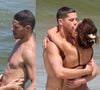José Loreto e namorada, Fernanda Marques, de biquíni marrom, aumentam temperatura com troca de beijos em praia do RJ. Fotos!