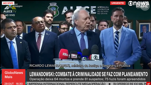 Ricardo Lewandowski reforça que há “cooperação total entre União e RJ” em resposta a críticas sobre segurança pública