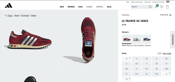 Fora do Brasil, o modelo da Adidas custa 110 euros, valor que chega a R$ 684,99 na conversão atual, segundo informações do site da marca