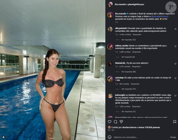 Adesivo anticoncepcional contra depressão: aos 16 anos, Liz Macedo é criticada por fotos de biquíni com item médico e explica diagnóstico