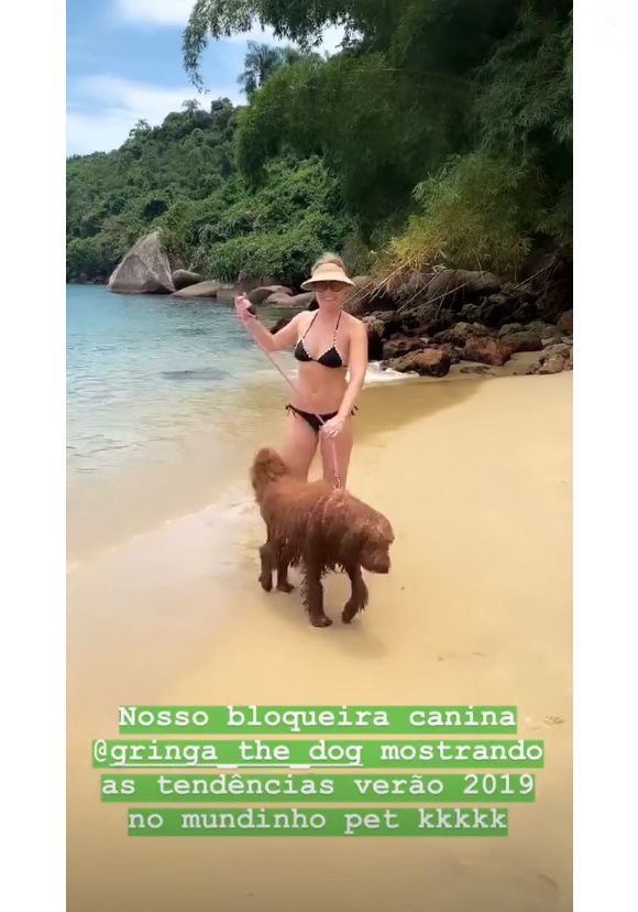 Uma cor de biquíni que Angélica raramente usa é preto, mas neste vídeo de Luciano Huck ela mostrou como fica com a cor