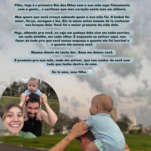 Lucas Borbas iniciou as homenagens com uma declaração de amor ao filho, Arthur, de 1 ano: ‘Filho, hoje é o primeiro Dia das Mães sem a sua mãe aqui fisicamente com a gente’