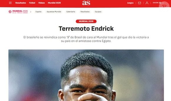 Segundo a imprensa espanhola, Endrick provocou um verdadeiro 'terremoto' nos planos de Carlo Ancelotti após marcar o gol da vitória contra o Egito e reforçar sua candidatura a uma vaga entre os titulares do Brasil na Copa do Mundo de 2026