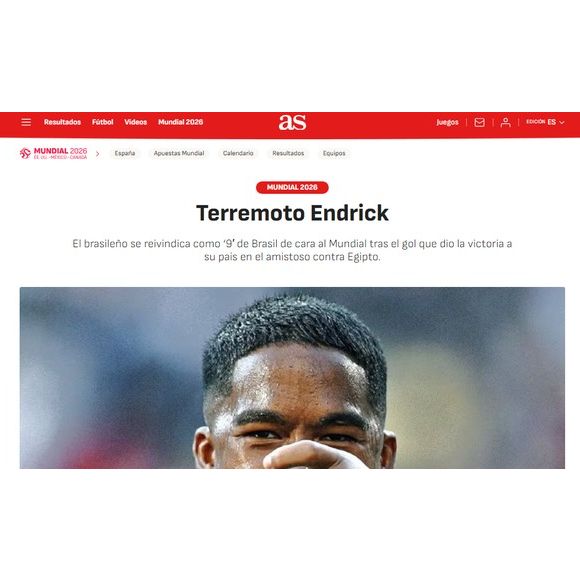 Segundo a imprensa espanhola, Endrick provocou um verdadeiro 'terremoto' nos planos de Carlo Ancelotti após marcar o gol da vitória contra o Egito e reforçar sua candidatura a uma vaga entre os titulares do Brasil na Copa do Mundo de 2026