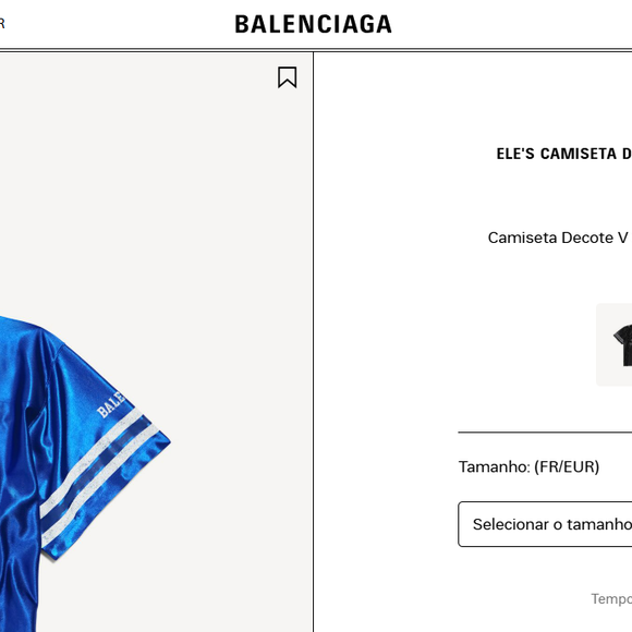 Vendida por R$ 8.500 no site da marca Balenciaga, a Camiseta Decote V 3B Football Oversized é confeccionada em jérsei brilhante azul-royal, com detalhes em branco e estética totalmente inspirada no universo do futebol