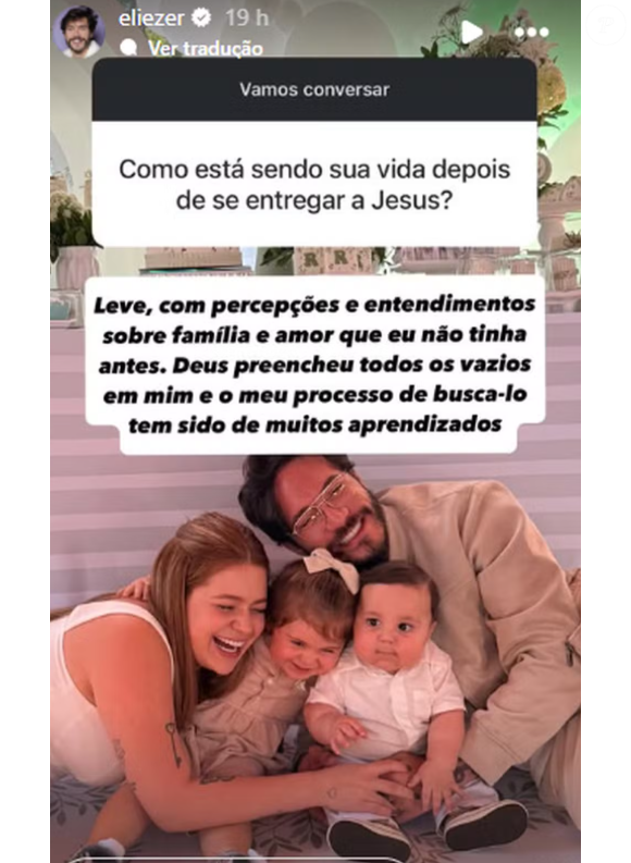 Em seu perfil no Instagram, Eliezer abriu o jogo sobre como está a sua vida após a religião, e ressaltou estar 'leve'.