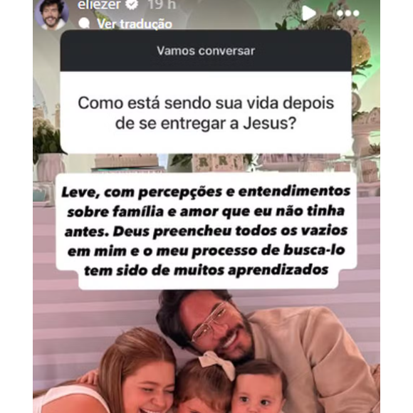 Em seu perfil no Instagram, Eliezer abriu o jogo sobre como está a sua vida após a religião, e ressaltou estar 'leve'.
