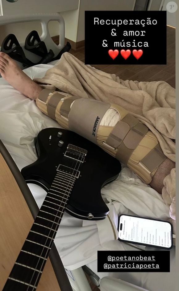 Filho de Patrícia Poeta e Amauri Soares aparece com perna imobilizada em foto postada pelo diretor dos Estúdios Globo