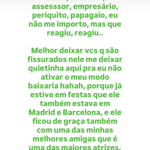 Modelo se revoltou no Instagram após suposta investida de Vini Jr.