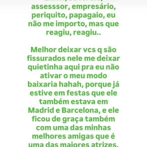 Modelo se revoltou no Instagram após suposta investida de Vini Jr.